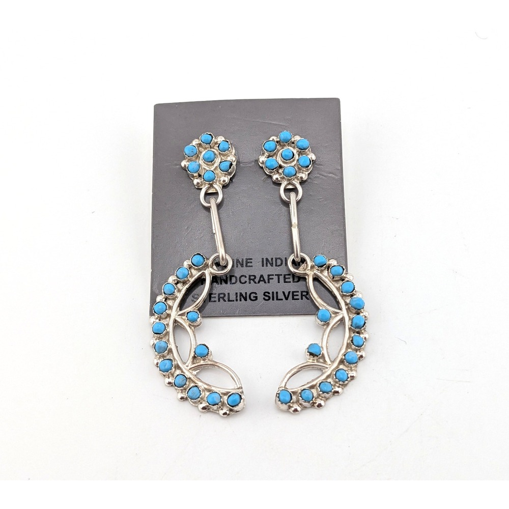Navajo Turquoise Dots Dangle Earrings Suspended‎ Half Crescent Moon Jewelry**